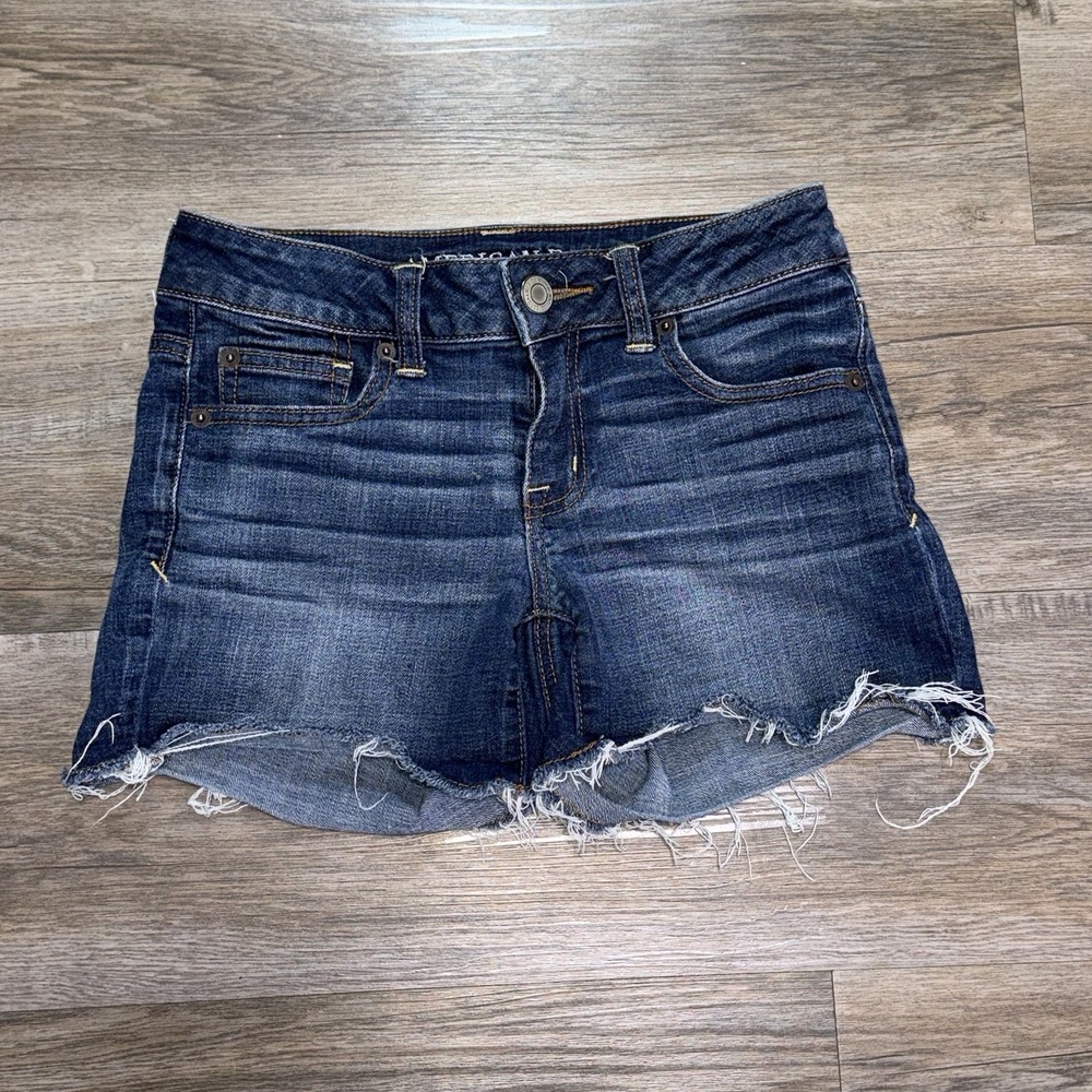 American Eagle Outfitters Denim Cutoff Shorts Womens 0 Dark Wash Frayed Hem